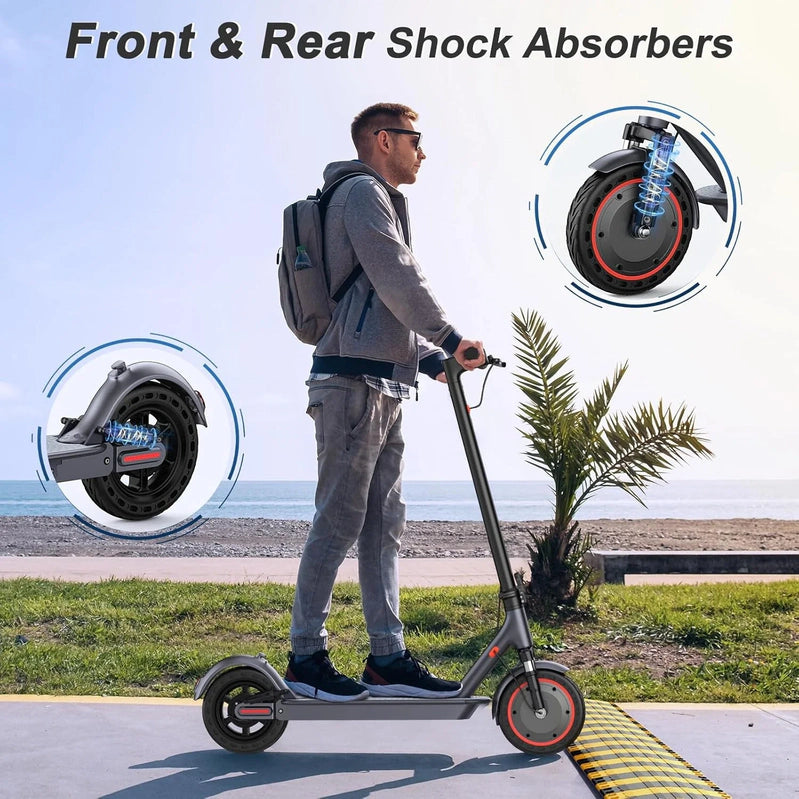 Electric Scooter, 350W/500W Powerful Motor, 8.5 In./10 In. Solid Rubber Tires, 19/22 Mph, 28/21/12 Mile Range, Dual Brakes