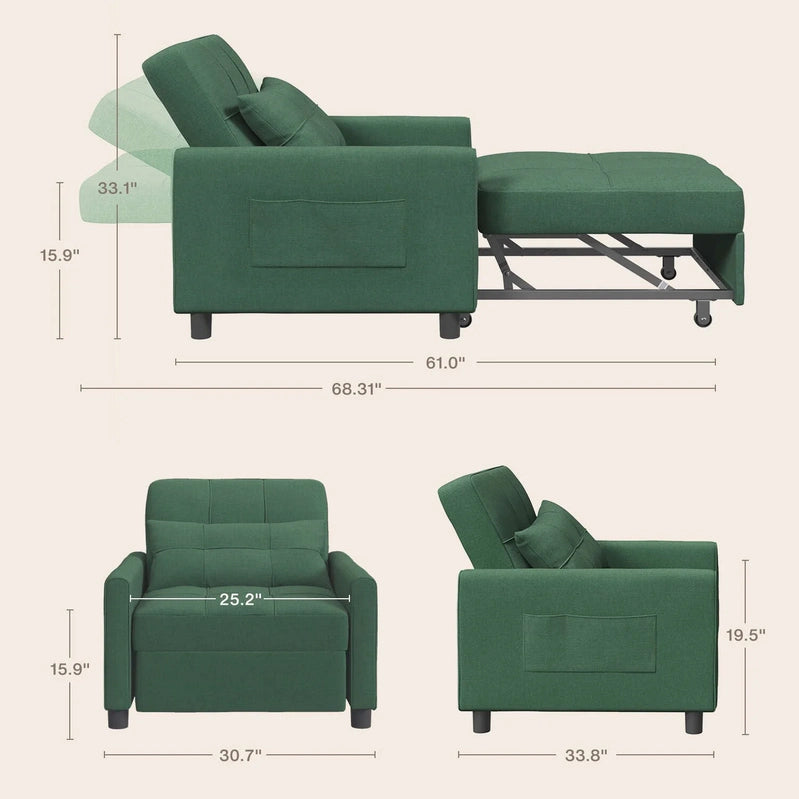 3-in-1 Adjustable Sleeper Sofa Bed, Pull Out Chair Sofa, Convertible Folding Bed For Living Room