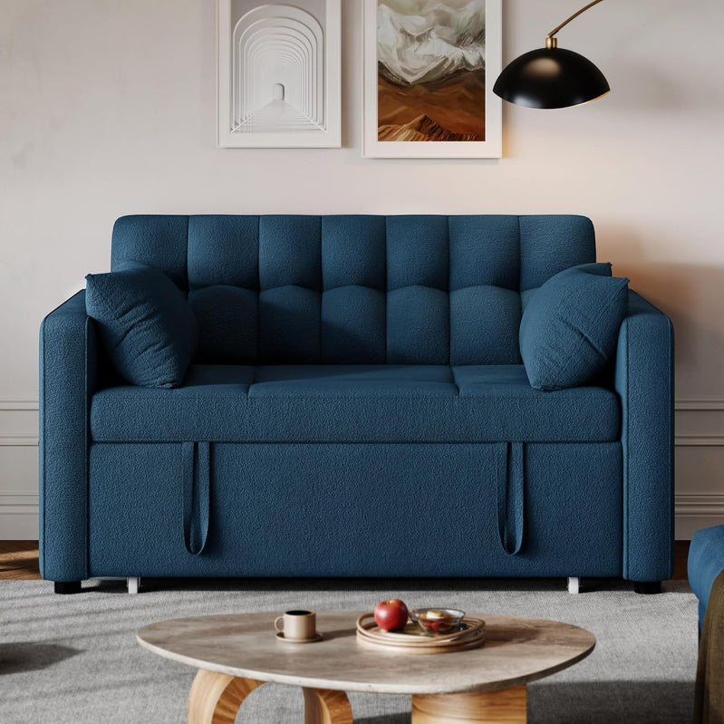 3-in-1 Convertible Sofa Bed, 55 In. Sleeper Sofa With Pull-Out Bed, Cat-Scratch-Proof Fabric Futon Couch With Adjustable Backrest And Side Pocket