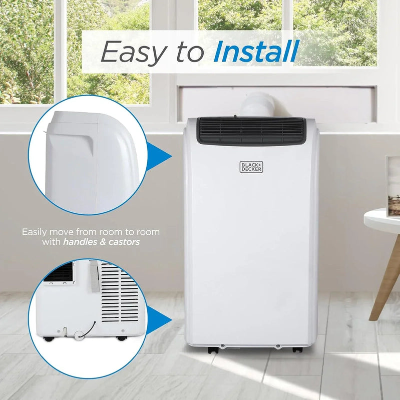 Black Plus Decker 10,000 BTU Portable Air Conditioner For Rooms Up To 450 Sq With Remote Control