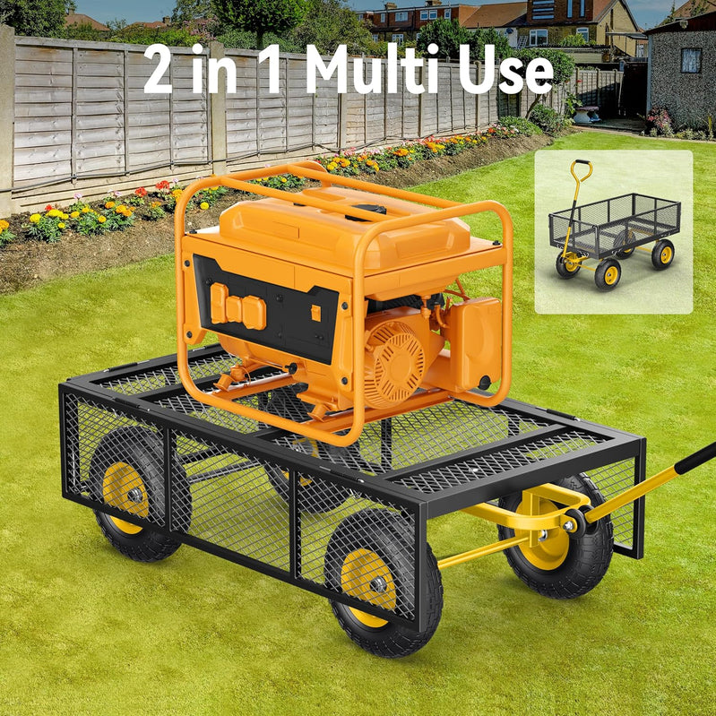 Steel Garden Cart, 2-in-1 1400 Lbs Heavy Duty Utility Wagon, With Removable Mesh Sides To Convert Into Flatbed
