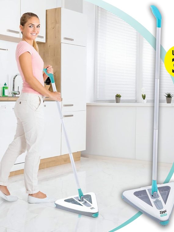 Zippi Sweeper Max, Powerful And Lightweight Sweeper For Carpet Hardwood And Tile Triangular Design Allows For Sweeping In Corners 1000 mAh