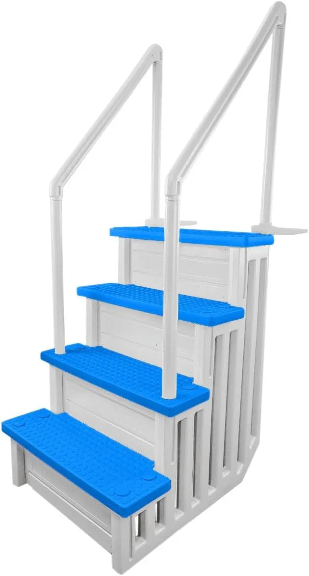 Non-Slip Entry Steps For Pools, Grey, For Above-Ground Pools, Can Be Installed On Terraces With A Height Of 122 To 137 Cm, Load Capacity Up To 136 Kg