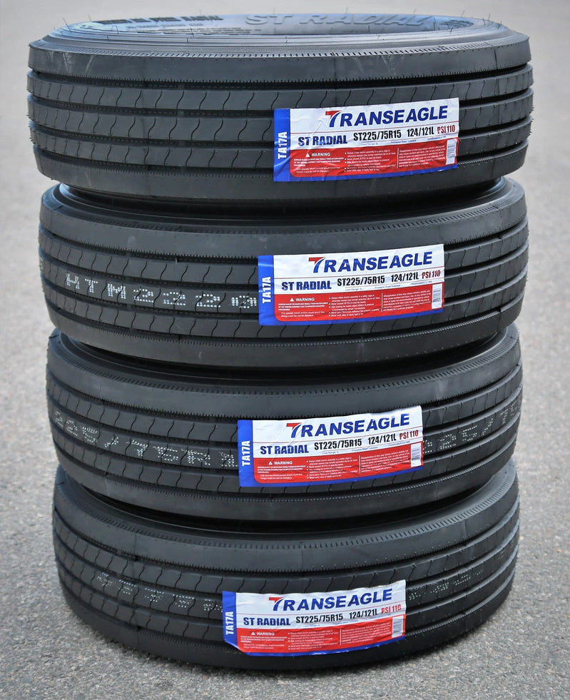 Set Of 4, Four Transeagle All Steel St Radial St 225/75R15 Load G, 14 Ply Trailer Tires