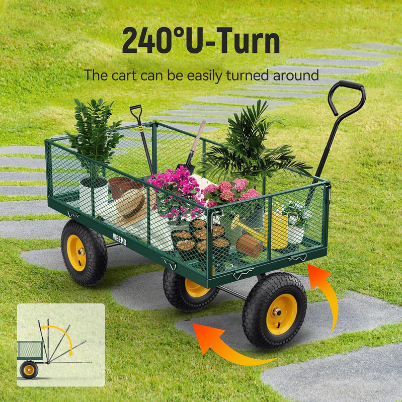 Steel Garden Cart, 2-in-1 1400 Lbs Heavy Duty Utility Wagon, With Removable Mesh Sides To Convert Into Flatbed