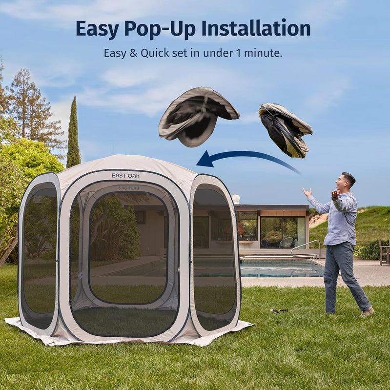 East Oak Screen House Tent Pop-Up Portable Screen Room Canopy Instant Screen Tent 10 x 10 Ft