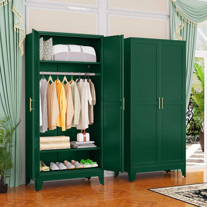 Steel Armoire Wardrobe Closet, 71 In. Metal Clothing Storage Cabinets