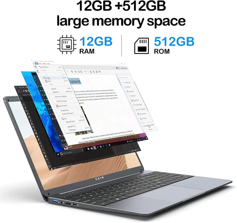 Sgin 15.6 In. Laptop 12GB DDR4 512GB SSD Windows 11 With Intel Celeron N5095A Full HD 1920x1080