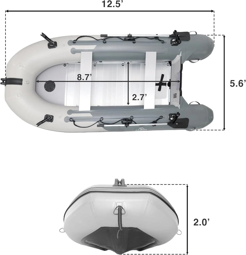 Inflatable Boat, Yacht Dinghy Tender Raft, Multi Person Fishing Boat, Aluminum Floor Oars, Fishing Rod Holders, Heavy-Duty PVC, 2024 Model