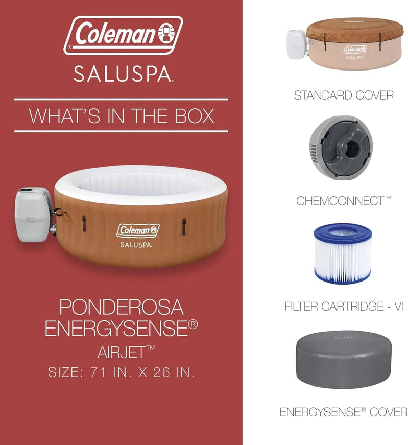 Coleman SaluSpa Miami AirJet 2 To 4 Person Round Inflatable Hot Tub Portable Outdoor Spa With 120 Soothing AirJets And Insulated Cover, Black