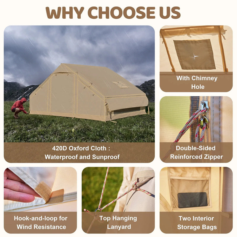 6 Person Inflatable Camping Tent With Pump, x7ft