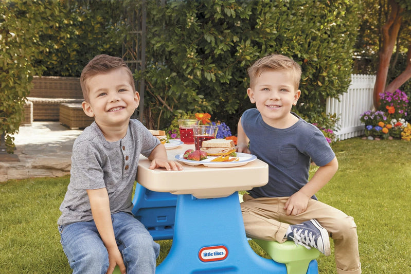 Little Tikes Easy Store Kids Durable Picnic Table With Umbrella, Indoor Outdoor, Ages 2 Plus