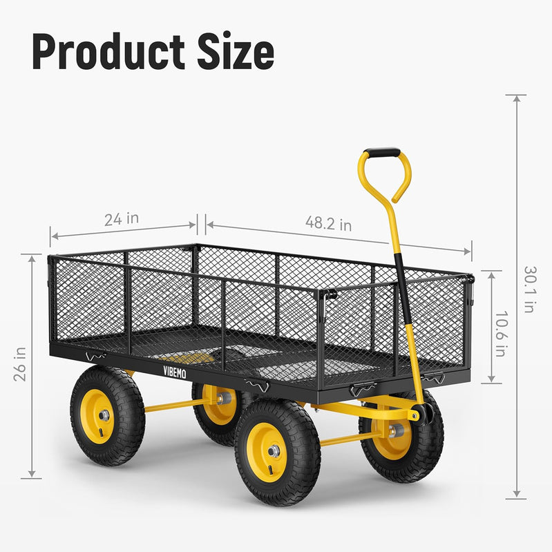 Steel Garden Cart, 2-in-1 1400 Lbs Heavy Duty Utility Wagon, With Removable Mesh Sides To Convert Into Flatbed
