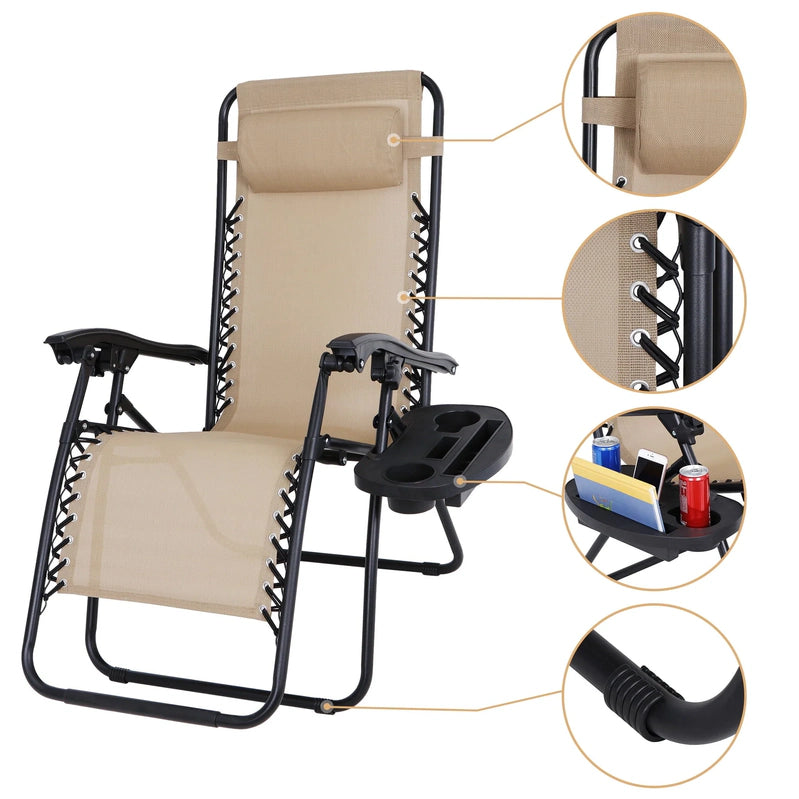 HomGarden 2 Pack Steel Zero-Gravity Chair, Beige
