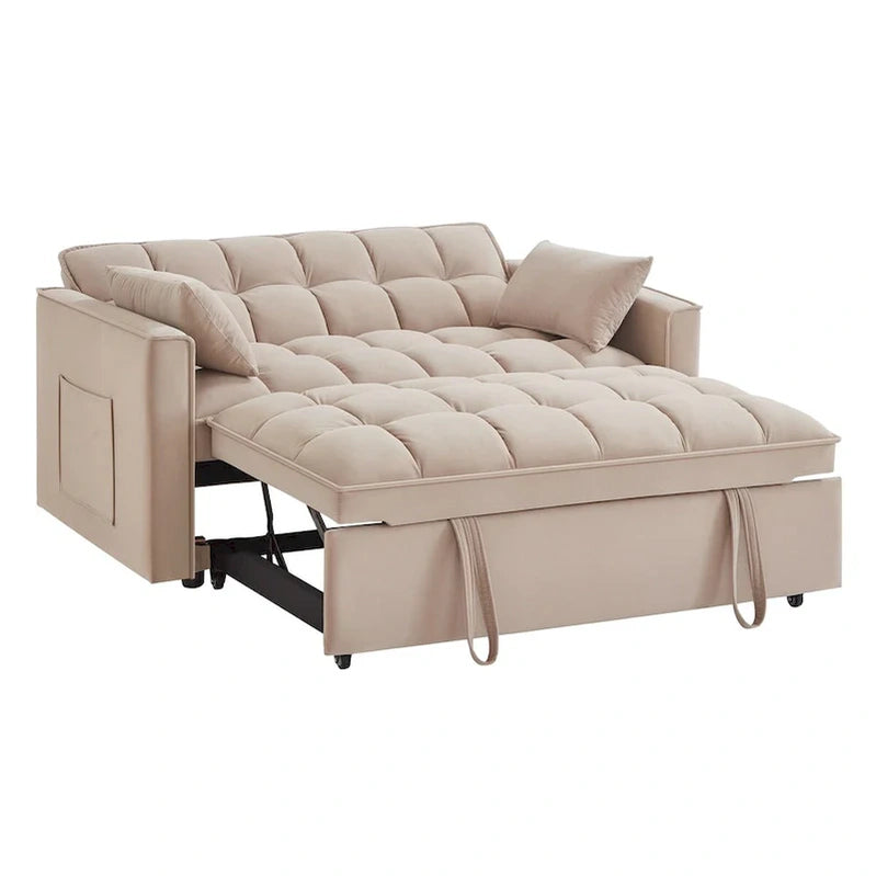4 in1 Loveseat Sofa Bed With Armrests And Storage Pockets, Multi-Function Tufted Pull-Out Sofa Bed With Adjustable Backrest