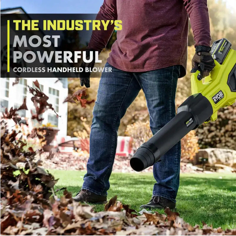 Ryobi 40V HP Brushless Whisper Series 190 MPH 730 CFM Cordless Battery Jet Fan Leaf Blower With 2 4.0 Ah Batteries And Charger