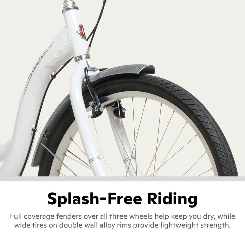 Schwinn Meridian Adult Tricycle Bike Mens And Womens Three Wheel Beach Cruiser 26-inch Wheels Low Step-Through Frame Wide Seat Rear Folding Basket Sin