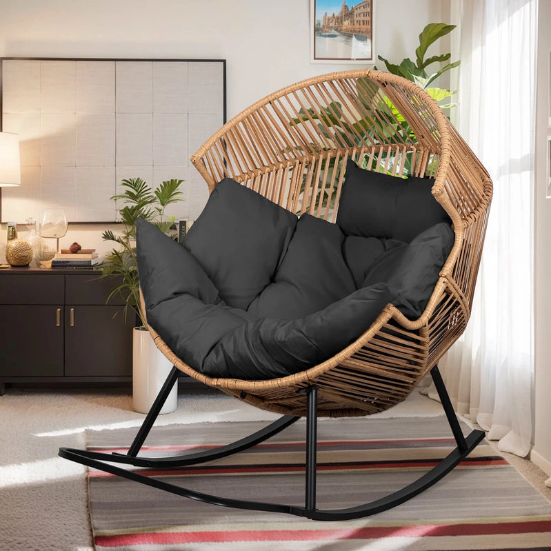 Walsunny Egg Chairs Outdoor Patio Wicker Oversized Egg Shell Lounger Lawn Chair With Cushion For Indoor Outside Porch Balcony Backyard