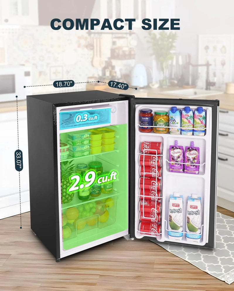 Upstreman 3.2 Cu. Ft. Mini Fridge With Freezer, Single Door Mini Fridge, Dorm Fridge, Adjustable Thermostat, Black-BR321