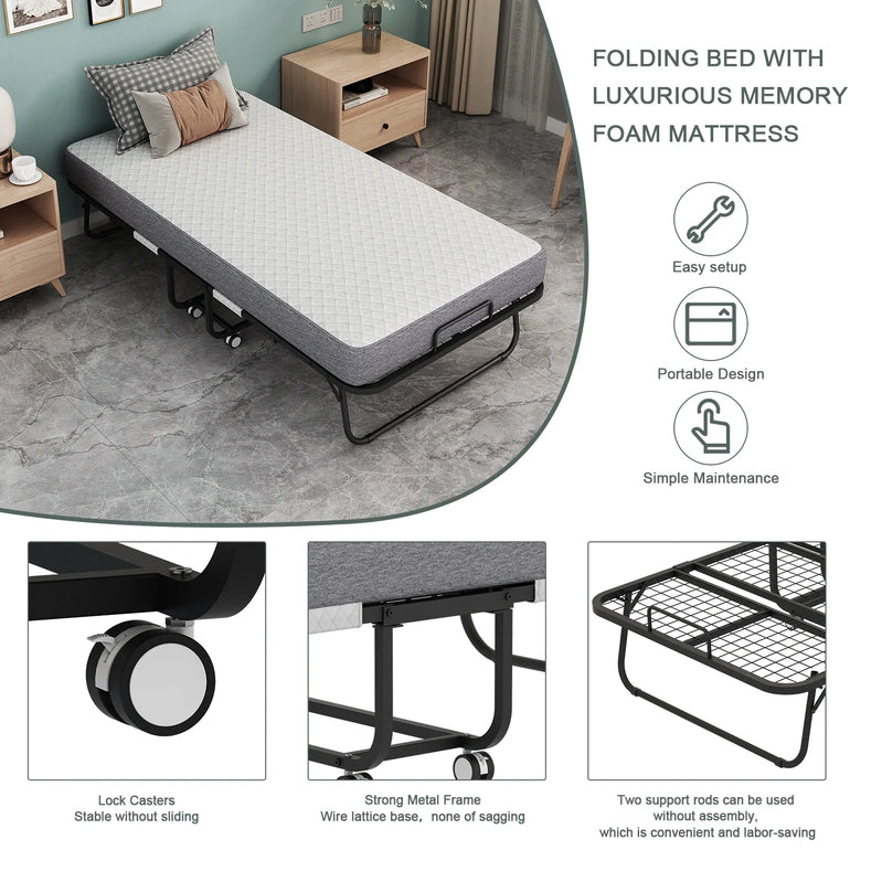Folding Bed With Mattress 75 In. x 31 In. Cot Size Folded Bed