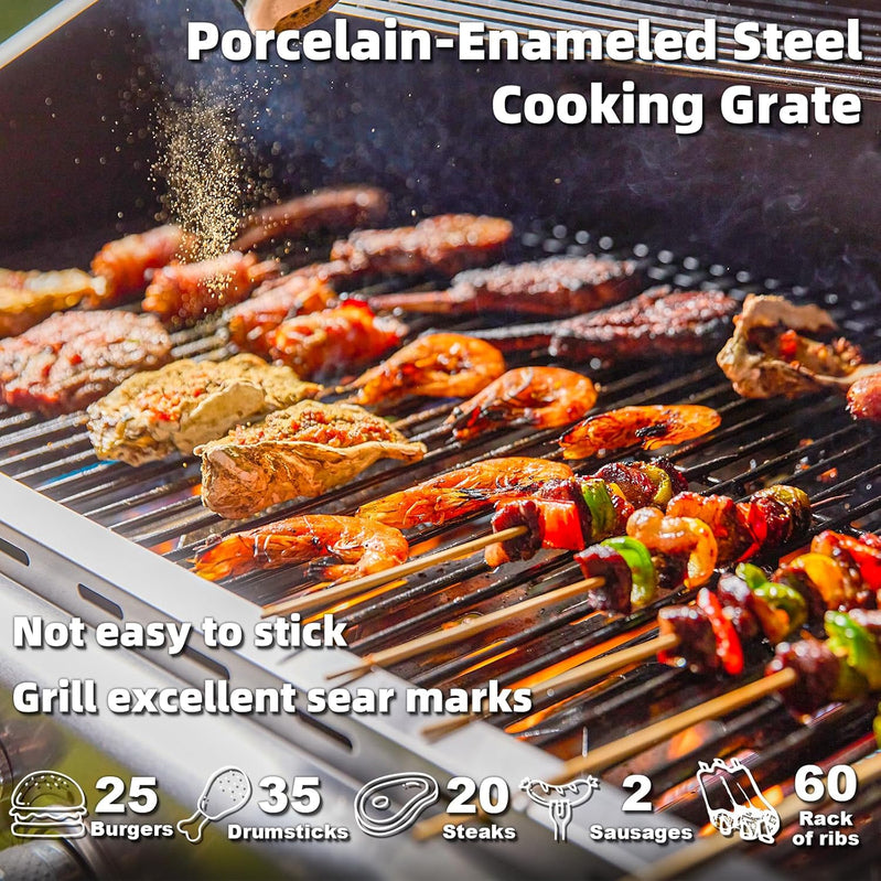 Upgraded 4 Burner Bbq Propane Gas Grill With Cast Iron Grates And Side Stove, 44,000 BTU Stainless Steel Burner Barbecue Grill For Patio