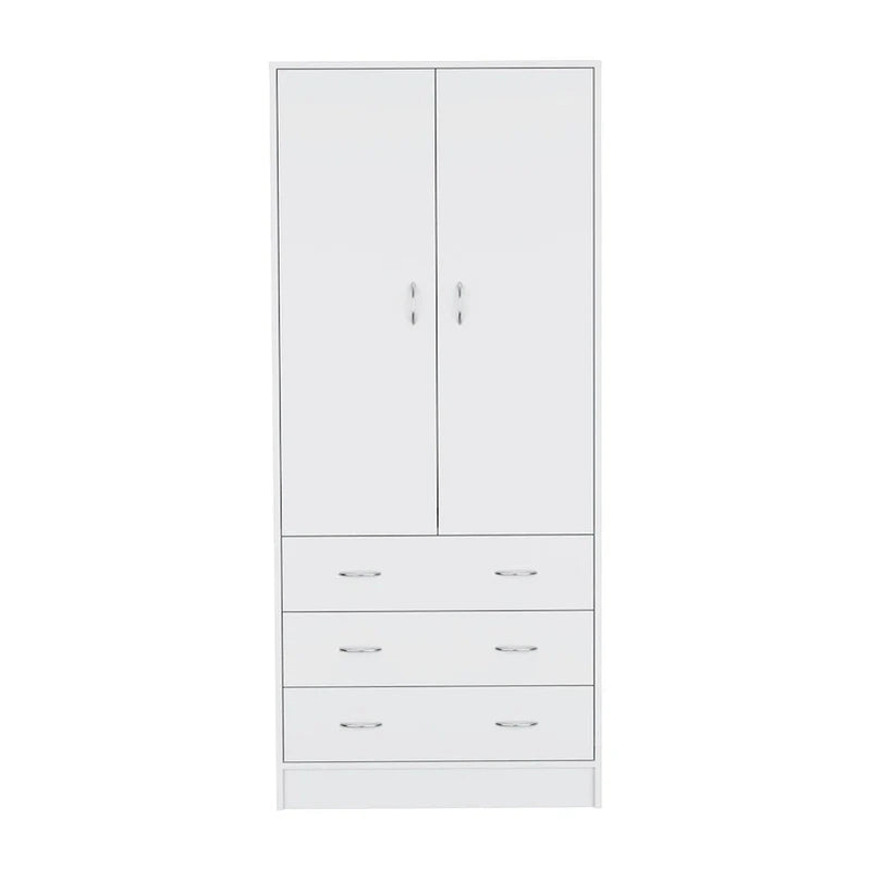 19 Modern Double-Door Armoire With 3 Drawers And 1 Hanging Rod For Bedroom