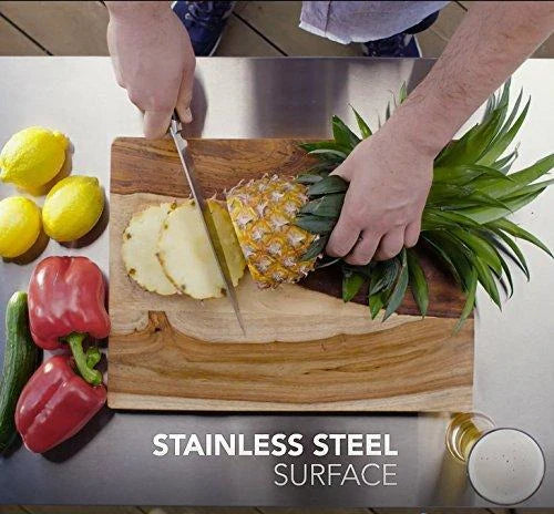 Keter Unity Portable Outdoor Table And Storage Cabinet With Hooks For Grill Accessories-Stainless Steel Top For Patio Kitchen Island Or Bar Cart