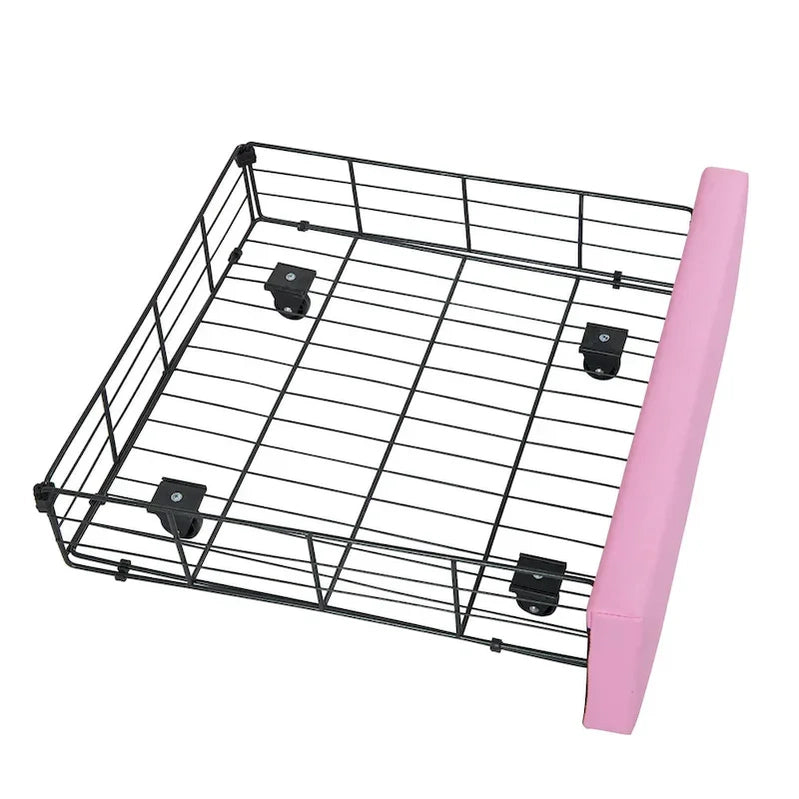 Twin Size Upholstered Bed Frame With LED Lights, Modern Upholstered Princess Bed With Crown Headboard, A Drawer, Pink Plus White