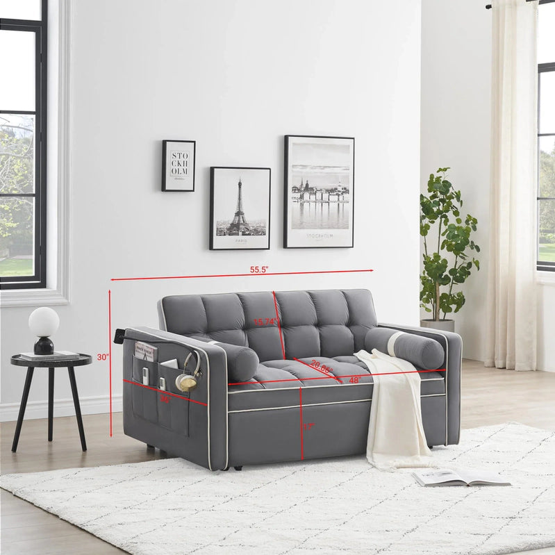 3-in-1 Sleeper Sofa Couch Bed For Living Room Apartment, Grey