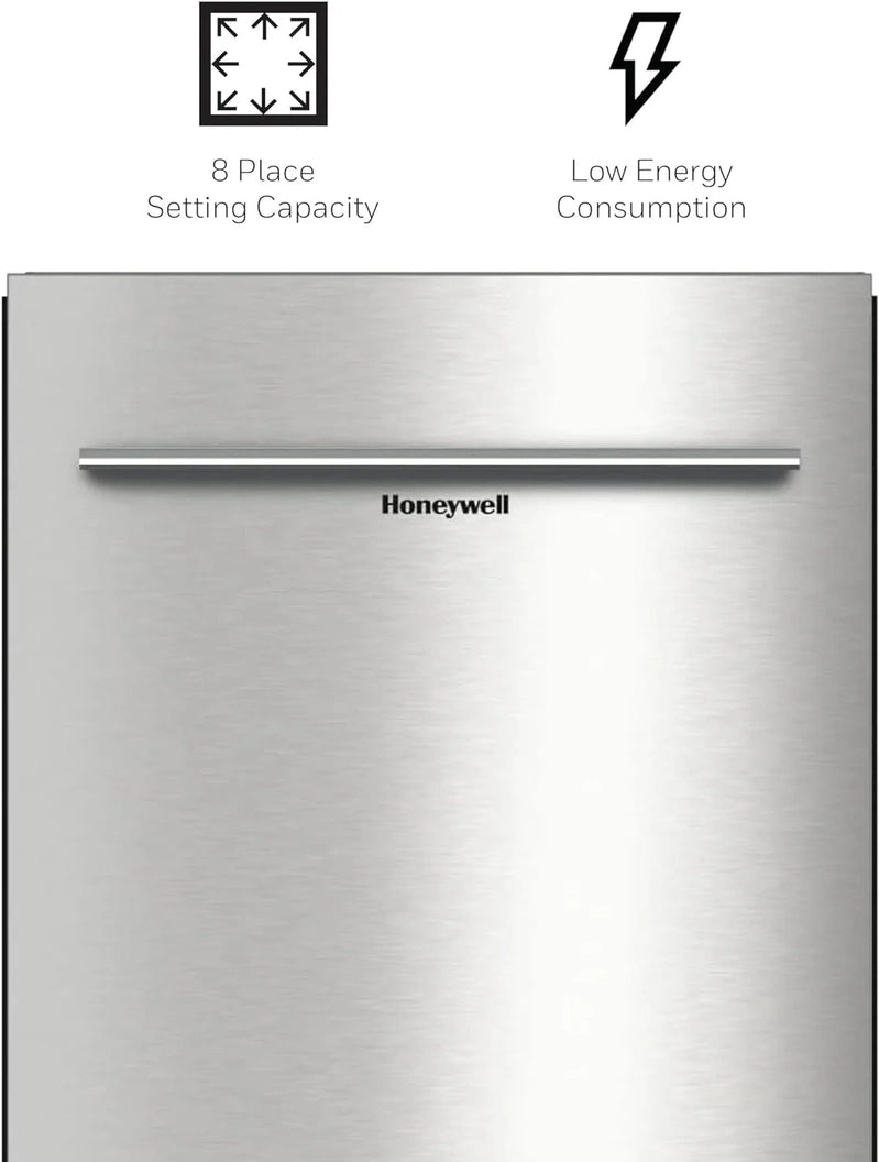 Honeywell 18 In. Dishwasher With 8 Place Settings, 6 Washing Programs, Stainless Steel Tub, UL/Energy Star, Stainless Steel