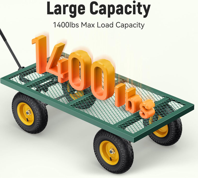 Steel Garden Cart, 2-in-1 1400 Lbs Heavy Duty Utility Wagon, With Removable Mesh Sides To Convert Into Flatbed