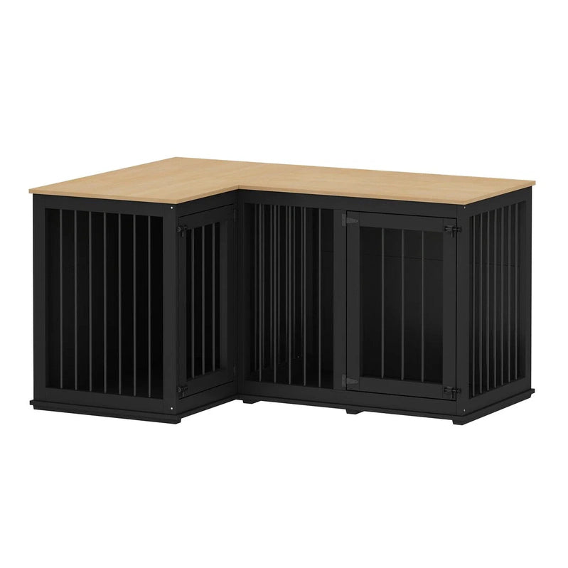 Large Corner Dog Crate Furniture For 2 Dogs, L Shape Dog Crate Cage, 58.7X41.1