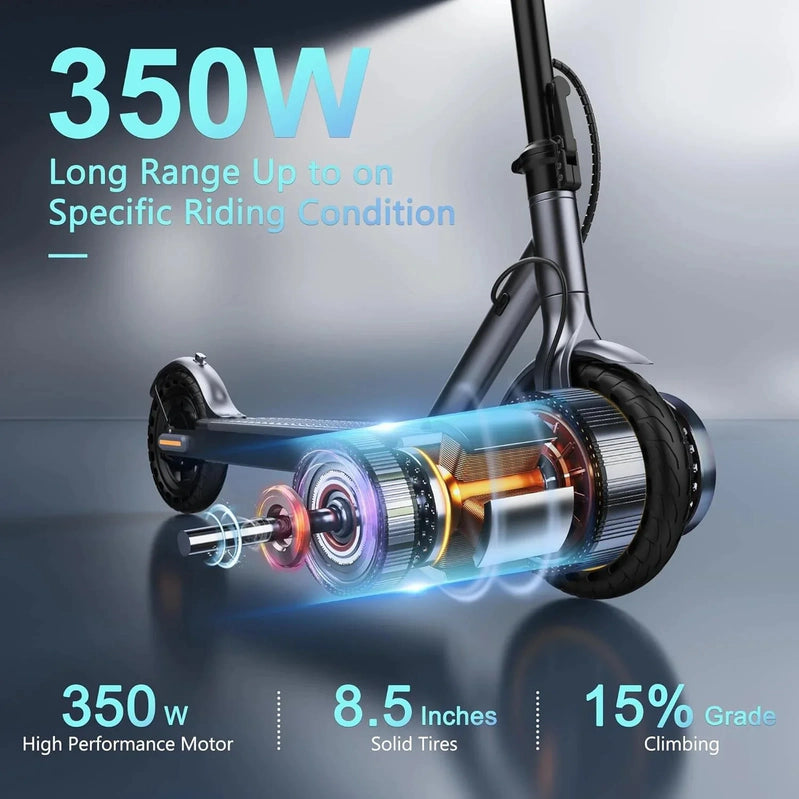 Electric Scooter, 350W/500W Powerful Motor, 8.5 In./10 In. Solid Rubber Tires, 19/22 Mph, 28/21/12 Mile Range, Dual Brakes