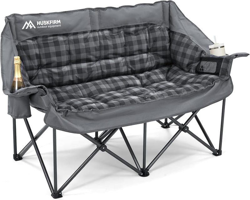 Double Camping Chairs Padded Loveseat Chair For 2 Person, Heavy Duty Oversized Camping Couch For Adults Outdoor Lawn Beach, Portable Folding