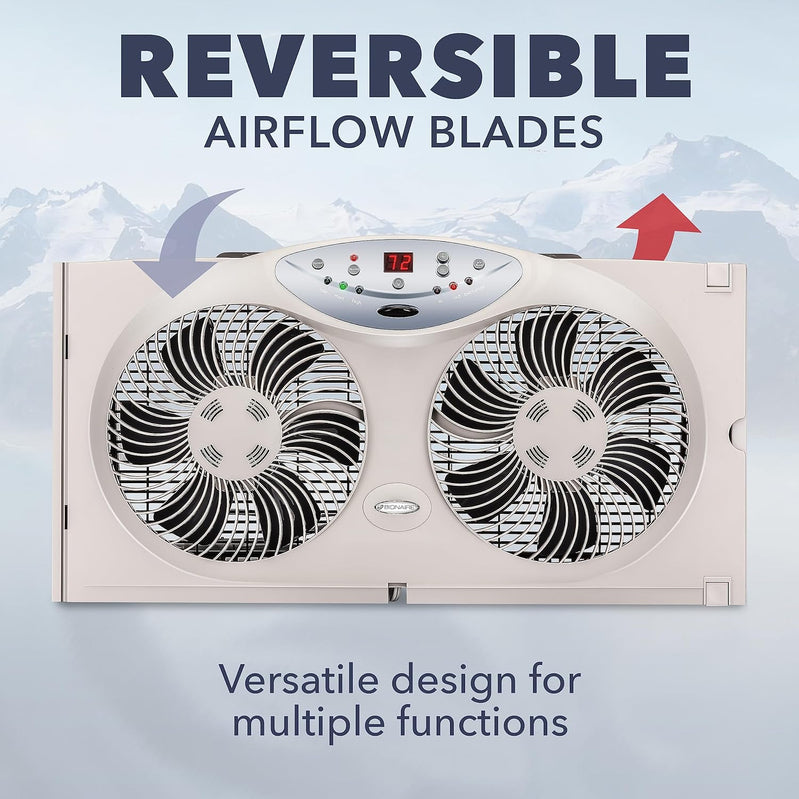 Bionaire 8.5 In. Twin Window Fan With Reversible Airflow 3 Speeds Remote Control