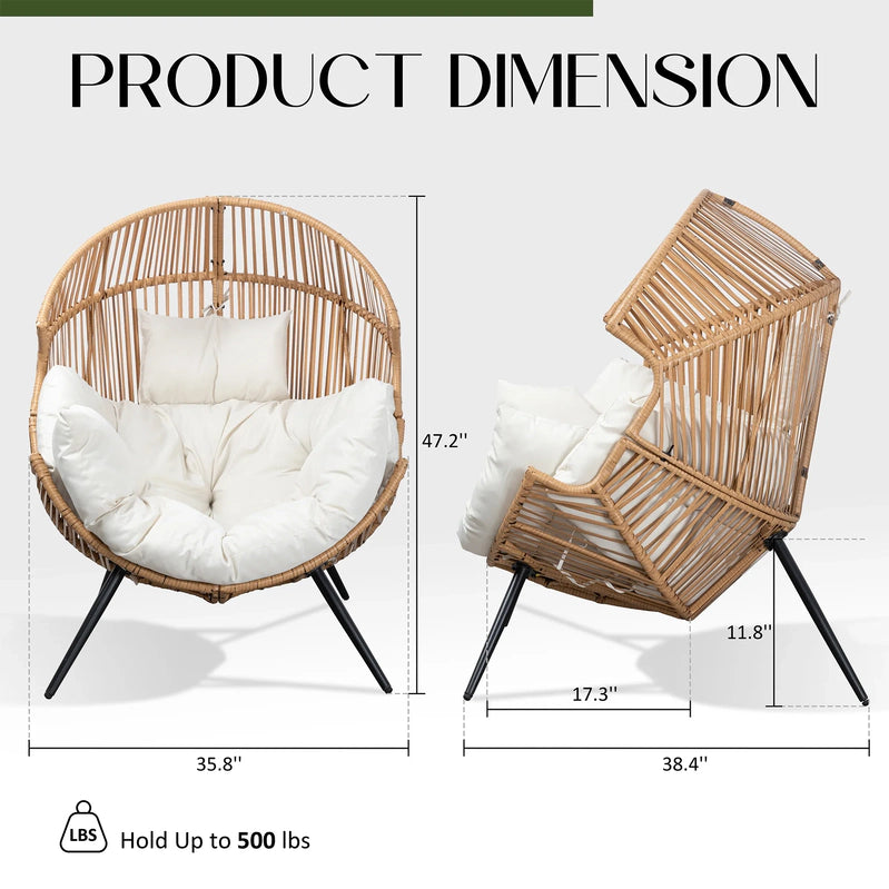 Walsunny Egg Chairs Outdoor Patio Wicker Oversized Egg Shell Lounger Lawn Chair With Cushion For Indoor Outside Porch Balcony Backyard