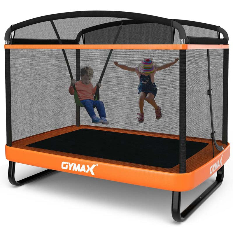 6 Ft. Kids Trampoline With Swing And Safety Fence, Astm Approved Toddler Rectangle Trampoline For 3-8 Year Old