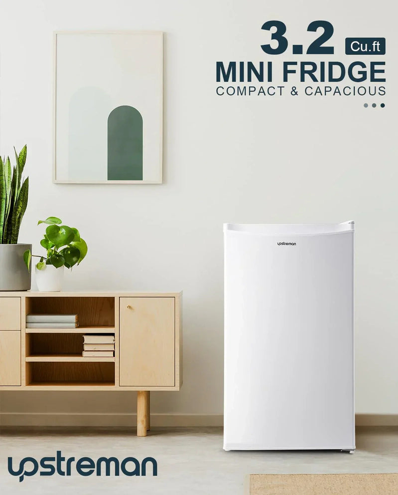 Upstreman 3.2 Cu. Ft. Mini Fridge Freezer Single Door Fridge Dorm Fridge Adjustable Thermostat