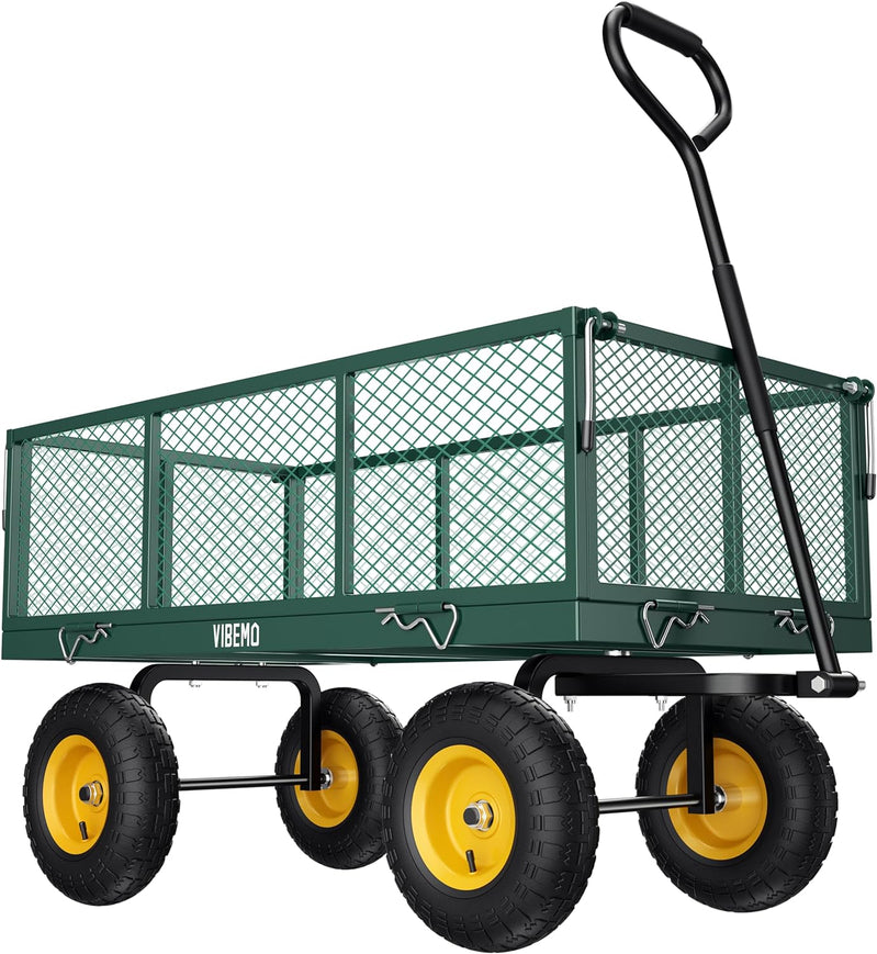Steel Garden Cart, 2-in-1 1400 Lbs Heavy Duty Utility Wagon, With Removable Mesh Sides To Convert Into Flatbed