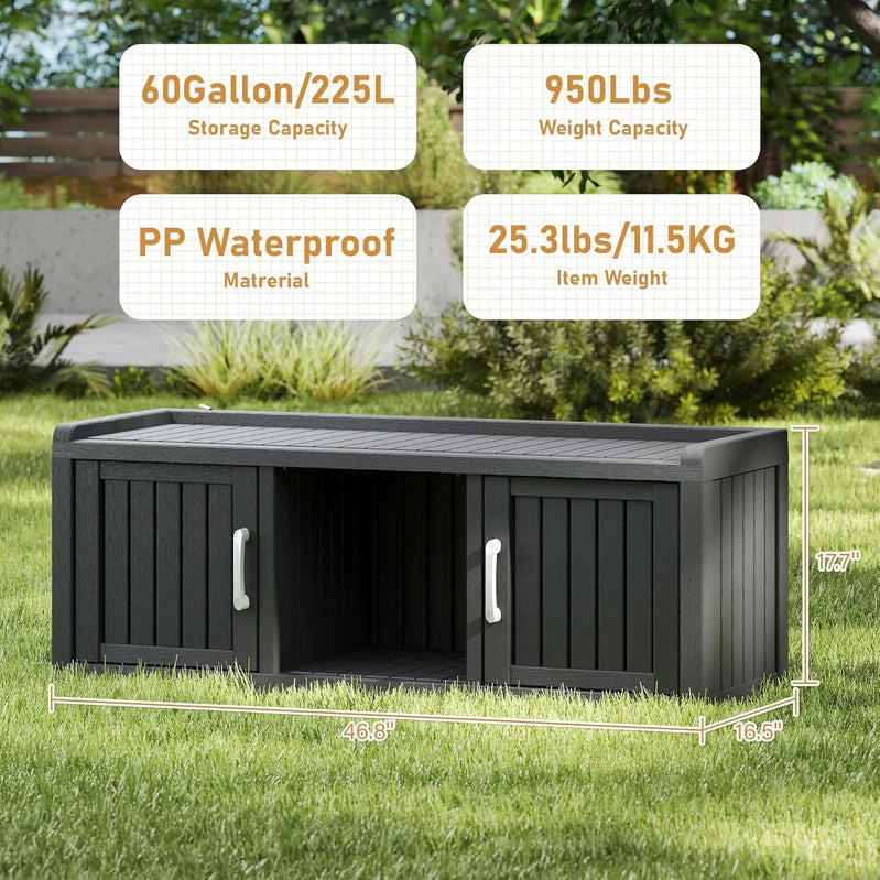 Kamaboko Outdoor Shoe Storage Cabinet, Waterproof UV-Resistant Entryway Storage Bench Indoor Outdoor With 2 Barn Doors