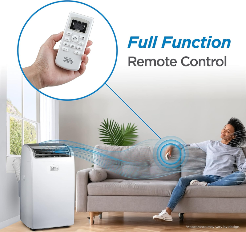Black Plus Decker Air Conditioner, 14,000 BTU Air Conditioner Portable For Room Up To 700 Sq. Ft. With Remote Control, White