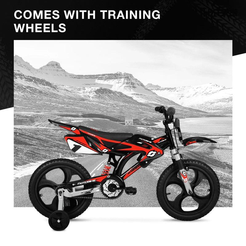 Hyper Bicycles 16 In. Kids Motobike With Mag Wheels, Including Training Wheels, Black/Red