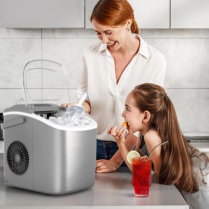 Crzoe Countertop Ice Maker Machine With Handle, 9 Bullet-Shaped Ice Cubes Ready In 6 Mins, 26Lbs/24H