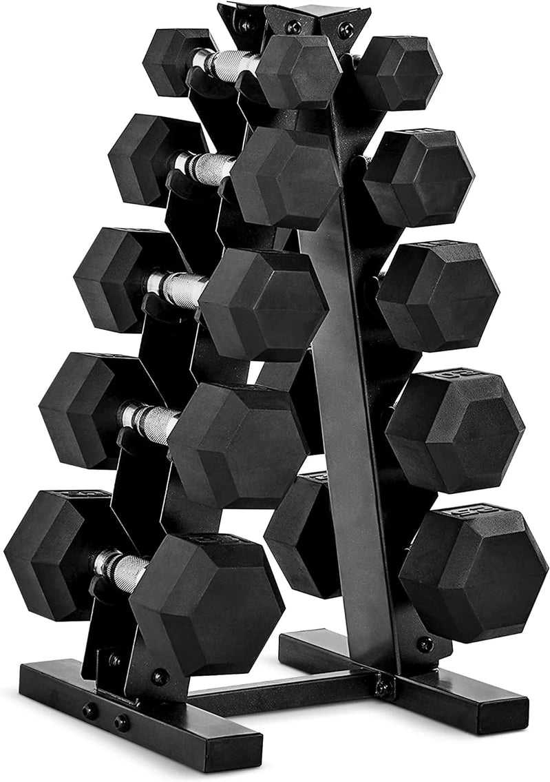 Cap Barbell 150 Lb Coated Hex Dumbbell Weight Set With Vertical Rack, Black