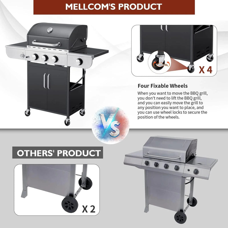 Upgraded 4 Burner Bbq Propane Gas Grill With Cast Iron Grates And Side Stove, 44,000 BTU Stainless Steel Burner Barbecue Grill For Patio
