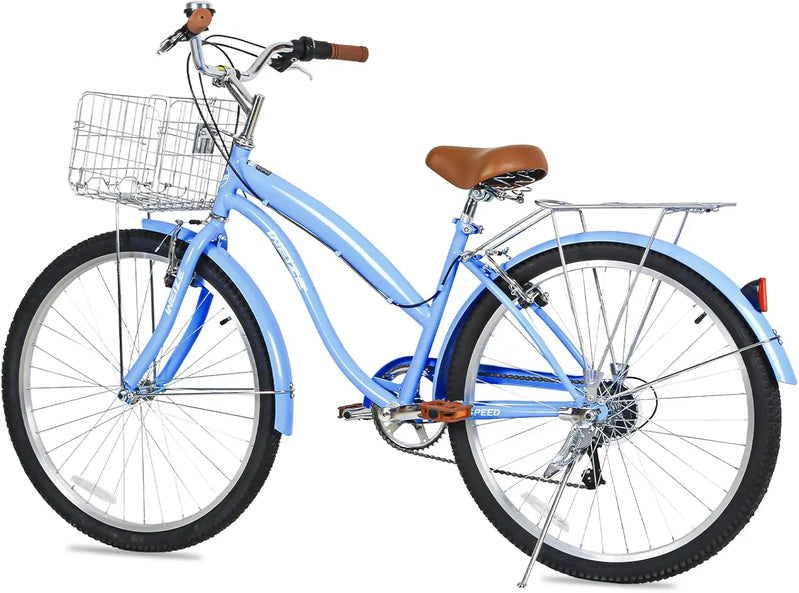 Weize Beach Cruiser Bike 26 In. Commuter Bicycle For Adult Men And Women 7-Speed/High-Carbon