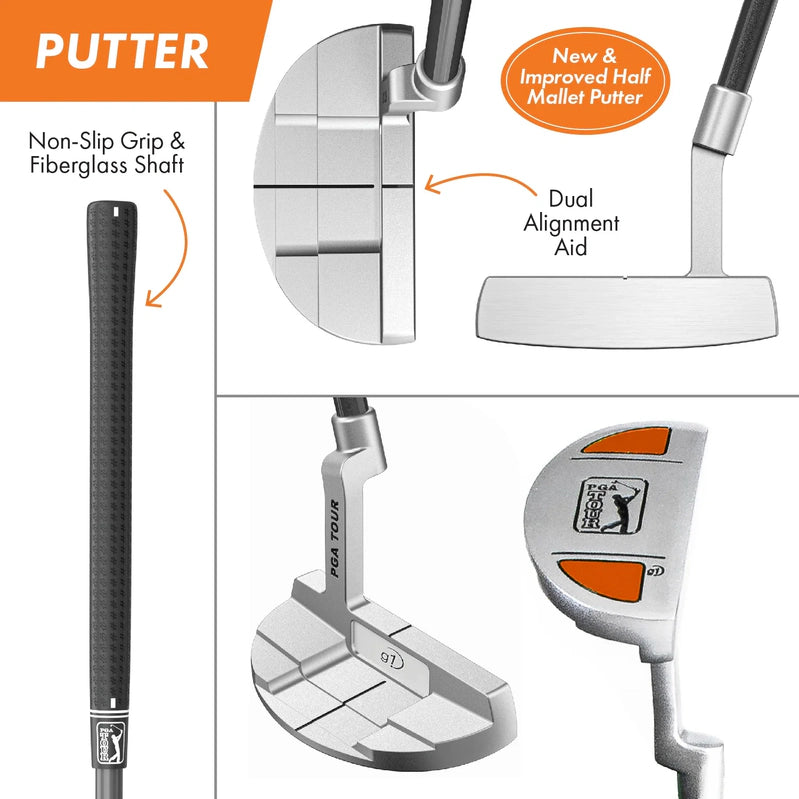 Pga Tour Right-Handed 10 Piece Kids Golf Club Stand Bag Set, Player Height 4'8, 5'2 In., Ages 8-12