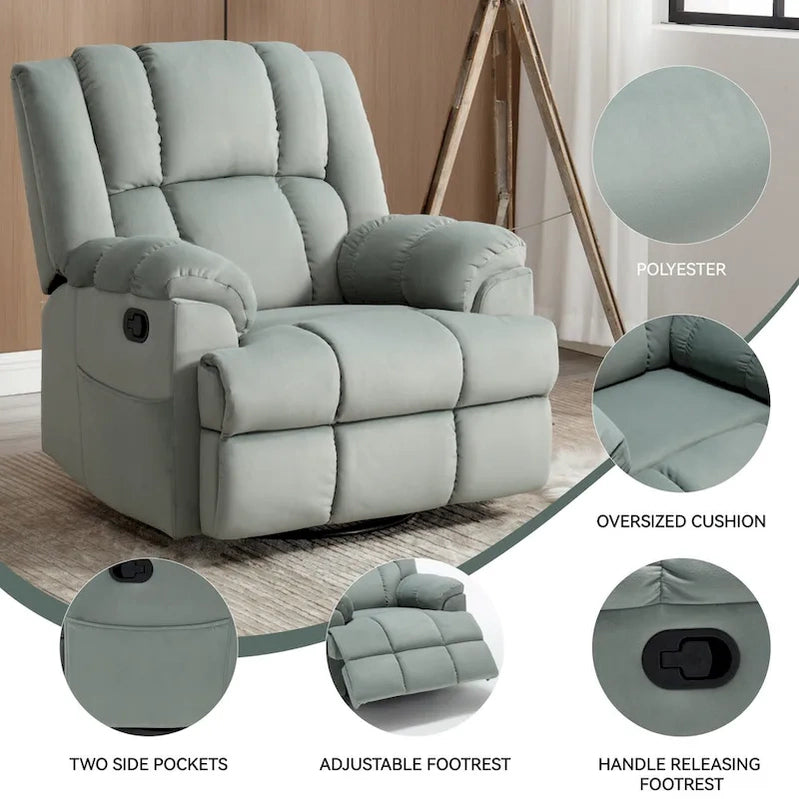 Lazy Boy Swivel Rocker Fabric Recliner Chair, Overstuffed Large Manual Recliner Glider With Pillow Top Arms And Cushion Back