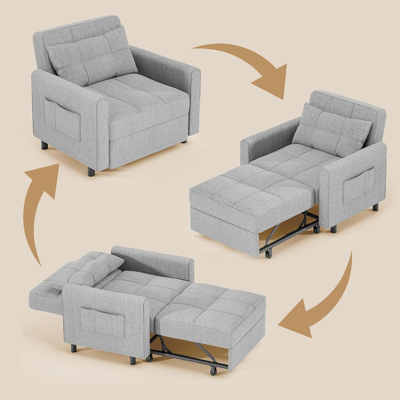Sofa Bed Chair 3-in-1 Convertible Pullout Single Sleeper Chair Bed Spacious Multifunctional Sofa