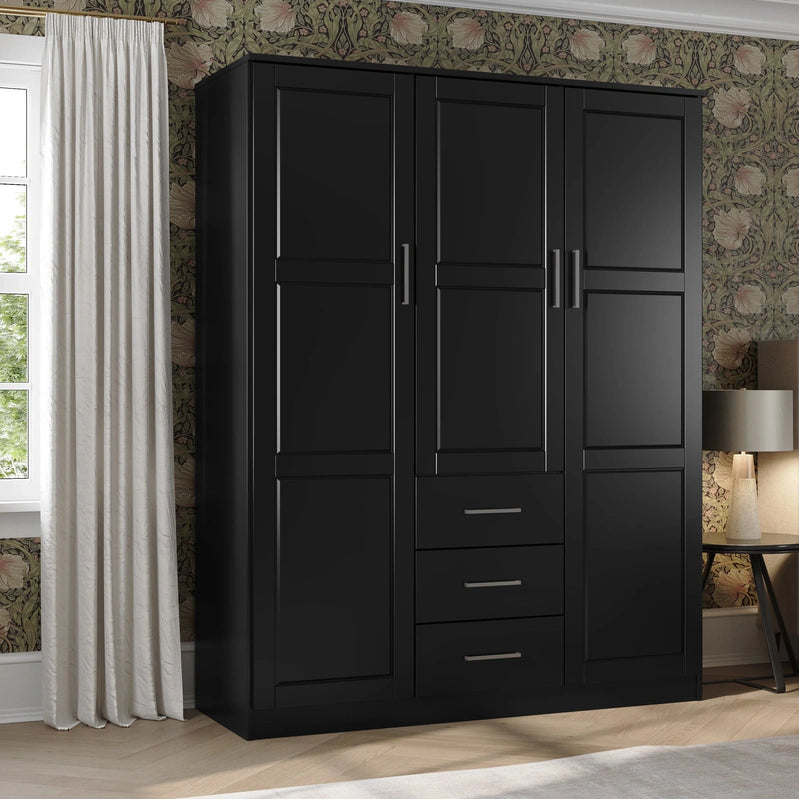 Palace Imports 100% Solid Wood Cosmo 3-Door Wardrobe Armoire With Solid Wood Or Mirrored Doors
